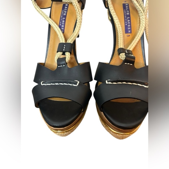 Ralph Lauren Purple Label Black Leather Rope Platform Espadrille Heels - Picture 3 of 7